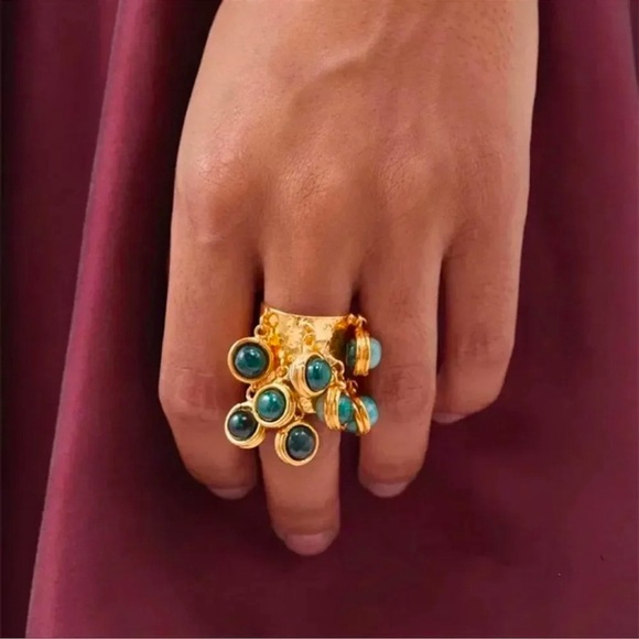 Anthropologie Natural Stones Multicolor Fringe Ring - Picture 1 of 15